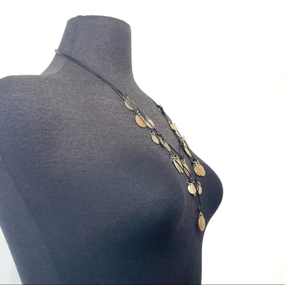 Anthropologie Multi Layer Black and Gold Pendant Necklace Statement Necklace - Picture 4 of 12